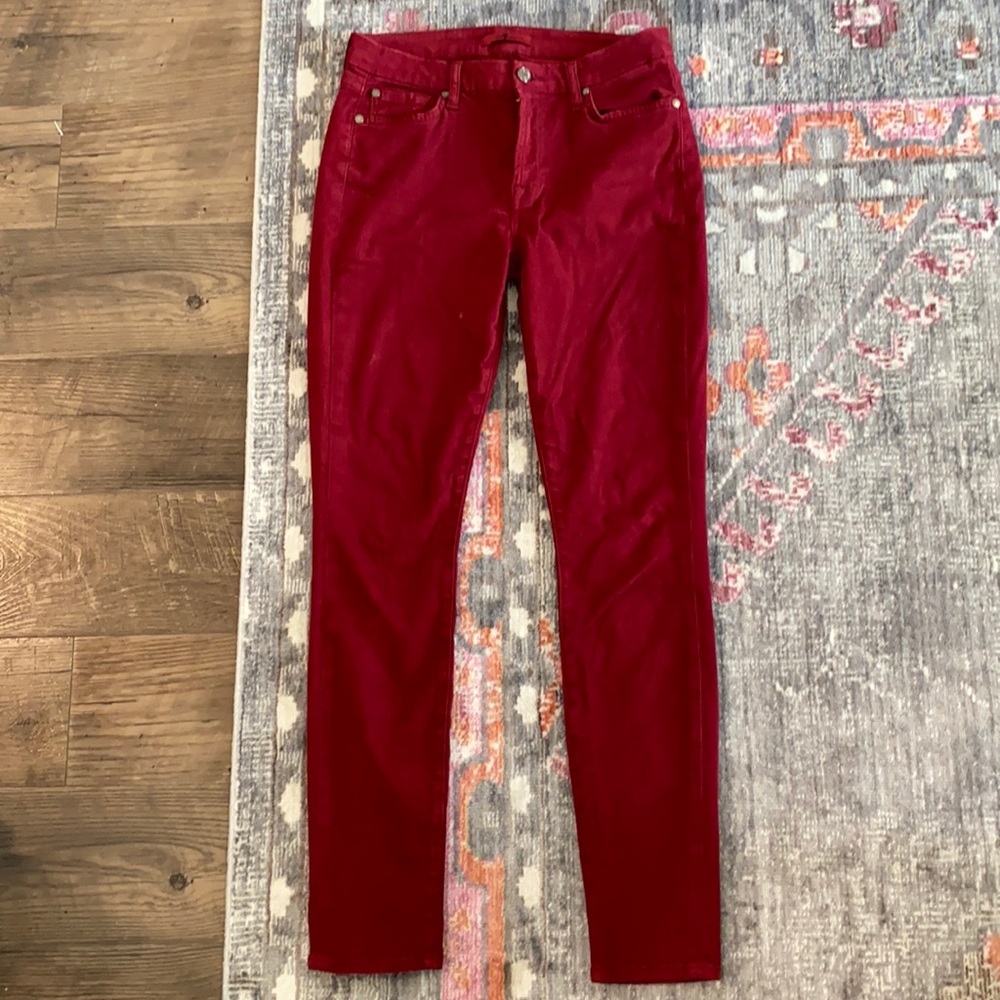 7 For All Mankind Red Velvety Skinny Jeans